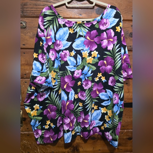 Liz & Me Floral Print Women's Top - Black and Purple - Picture 4 of 5